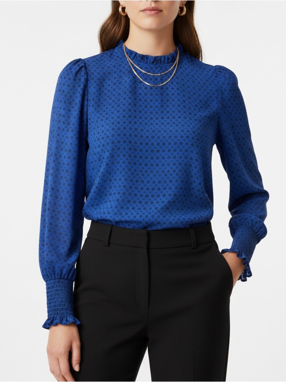 Carolina Belle Royal Blue Mock Ruffle Neck Blouse